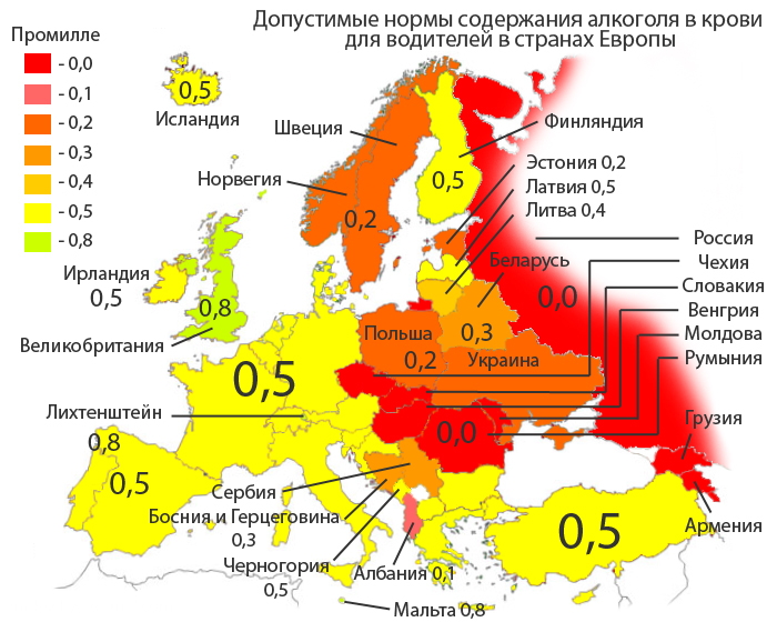 Допустимая норма алкоголя в крови в странах Европы